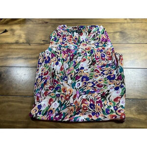 Nicole Miller Women's Size Medium Multicolored Floral Sleeveless V-Neck Blouse